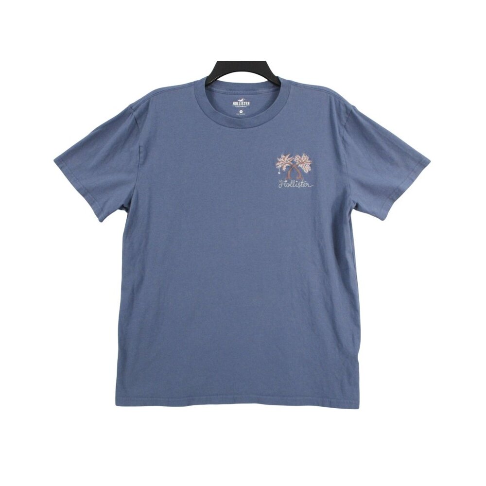 Hollister Mens Blue Graphic Tee With‎ Palm Tree Embroidery Size M